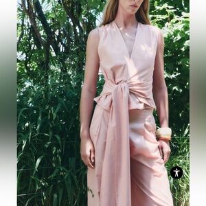 Zara 2pc Co Ord Set Tied Poplin Top & Pleated Pants S/M ZW Collection NWT